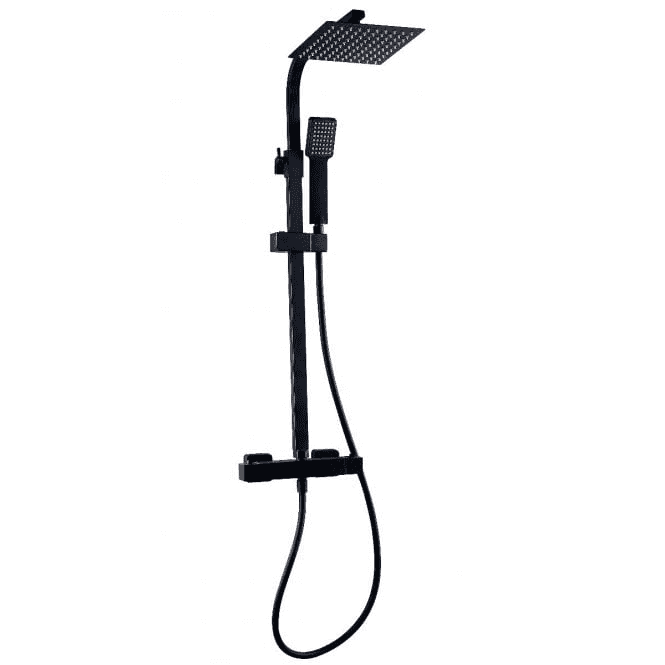 Lunar Matt Black Square Thermostatic Rigid Riser Shower with Diverter
