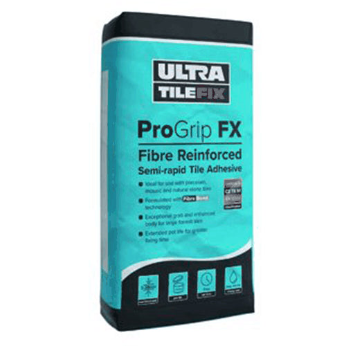 Ultra Tile ProGripFX Fibre Semi-Rapid Adhesive White 20Kg
